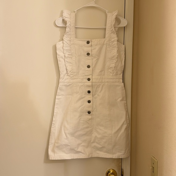 Elan Dresses Denim Ruffle Button Front Jumper Dress Sz M | white NWT - Picture 6 of 6